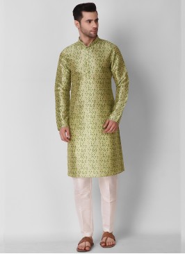 Pista Green Color Art Silk Mens Kurta Payjama