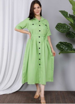 Pista Green Color Cotton Kurti
