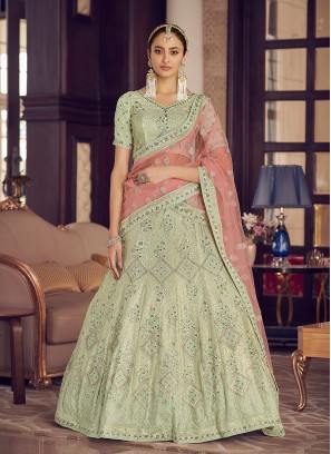 Pista Green Color Crepe Sequins Work Lehenga