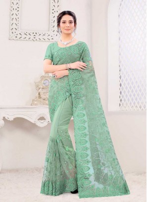 Pista Green Color Dazzling Saree