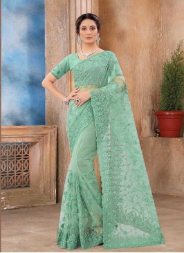 Pista Green Color Designer Saree