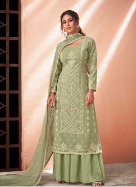 Pista Green Color Embroidered Salwar Suit