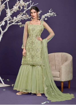 Pista Green Color Fancy Sharara Suit