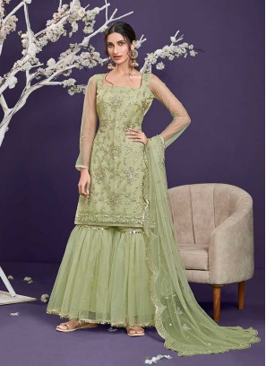 Pista Green Color Fancy Sharara Suit