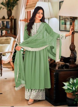 Pista Green Color Georgette Anarkali Suit