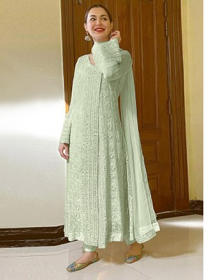 Pista Green Color Georgette Embroidered Anarkali Dress