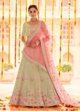 Pista Green Color Georgette Lehenga Choli