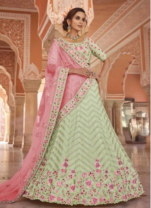 Pista Green Color Georgette Thread Work Lehenga