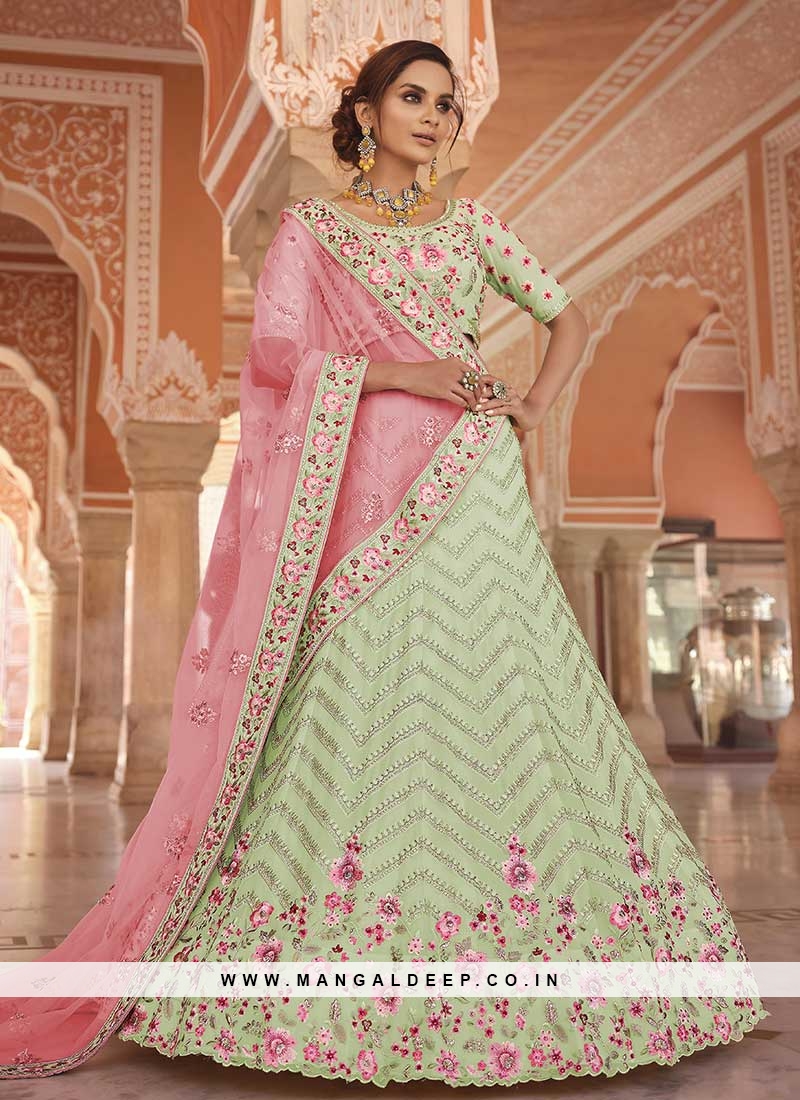 Pista Green Color Georgette Thread Work Lehenga