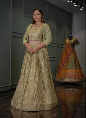 Pista Green Color Lehenga Choli With Jacket