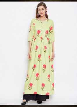 Pista Green Color Muslin Casual Wear Gown