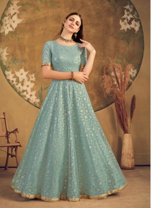 Pista Green Color Net Anarkali Gown