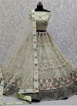 Pista Green Color Net Embroidered Bridal Lehenga