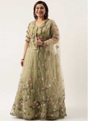 Pista Green Color Net Embroidered Lehenga