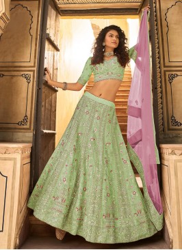 Pista Green Color Organza Embroidered Lehenga Choli