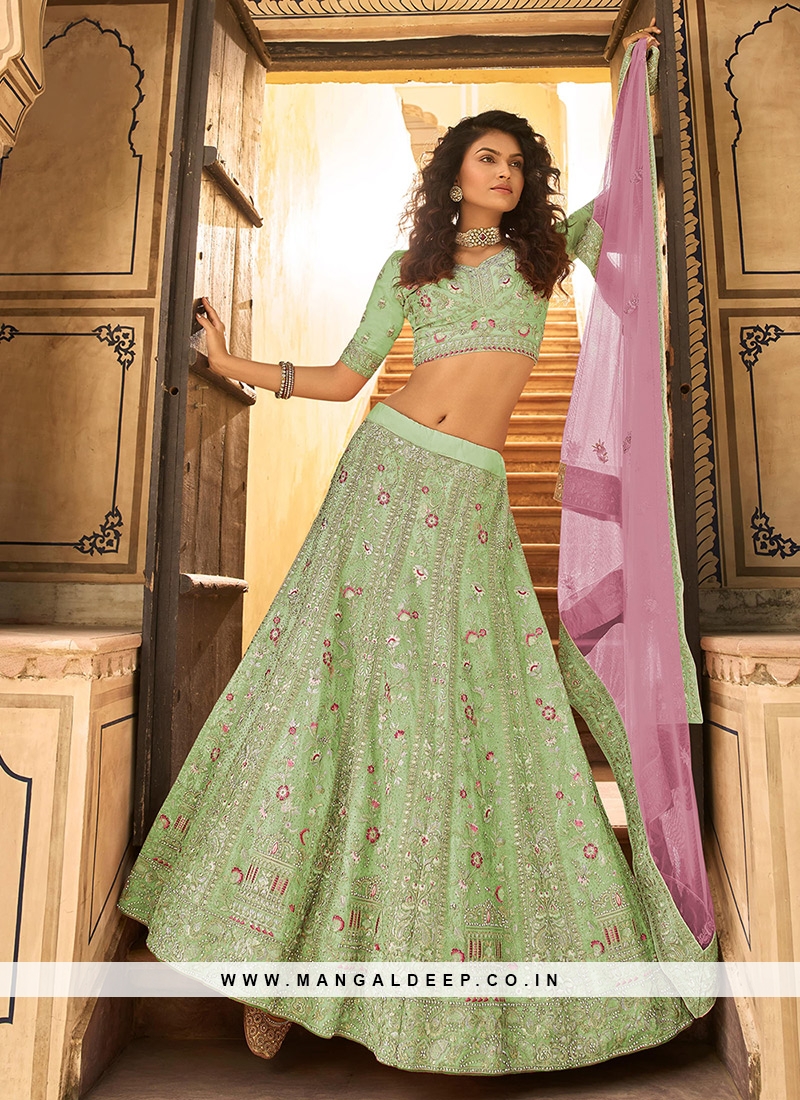 Pista Green Color Organza Embroidered Lehenga Choli