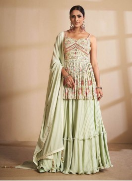 Pista Green Color Sequnis Work Georgette Readymade