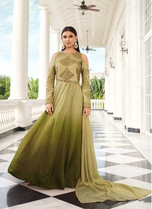 Pista Green Color Silk Anarkali Suit