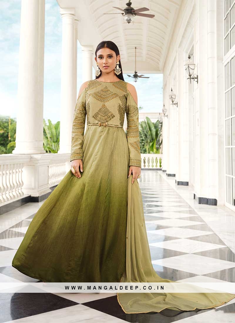 Attractive Pista Green Colored Designer Gown