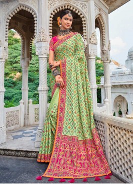 Pista Green Color Silk Zari Work Saree