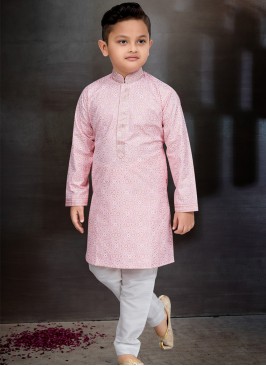 Light Pink Elegance Boys' Kurta and Trouser Set.