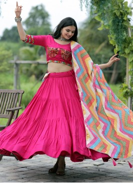 Plain Rayon Readymade Lehenga Choli in Magenta