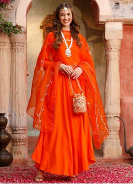 Plain Rayon Readymade Salwar Suit in Orange