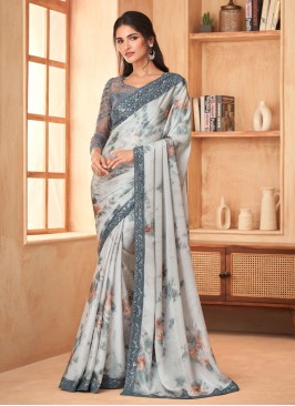 Pleasance Border Georgette Satin Grey Contemporary Saree