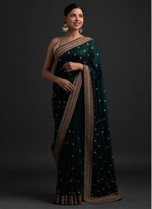 Pleasance Dori Work Green Contemporary Saree