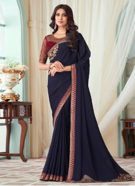 Pleasance Embroidered Navy Blue Trendy Saree