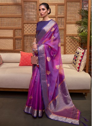 Pleasance Organza Weaving Purple Designer Contemporary Saree