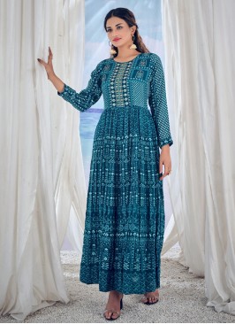 Pleasance Print Aqua Blue Readymade Gown