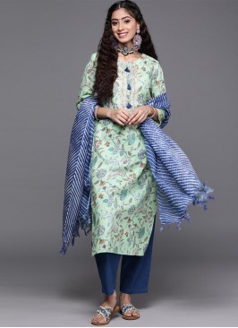 Pleasance Printed Sea Green Cotton Readymade Salwar Kameez