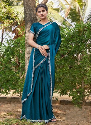 Pleasance Teal Satin Silk Contemporary Saree