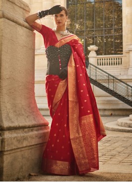 Pleasance Weaving Red Silk Contemporary Saree