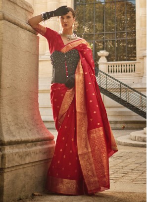 Pleasance Weaving Red Silk Contemporary Saree