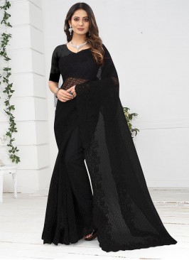 Pleasing Black Resham Classic Designer Saree