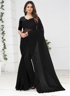 Pleasing Black Resham Classic Designer Saree