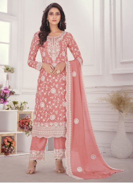 Pleasing Embroidered Pink Trendy Salwar Kameez 