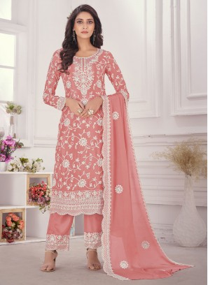 Pleasing Embroidered Pink Trendy Salwar Kameez 