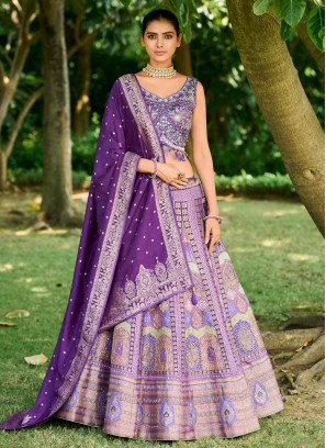 Pleasing Embroidered Purple Readymade Lehenga Choli