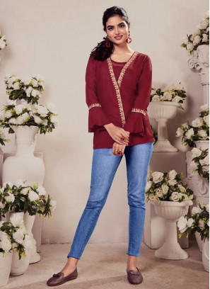 Pleasing Embroidered Rayon Party Wear Kurti