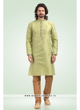 Pleasing Jacquard Art Silk Pista Kurta Pyjama Set 