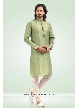 Pleasing Jacquard Art Silk Pista Kurta Pyjama Set 