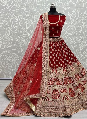 Pleasing Velvet Thread A Line Lehenga Choli