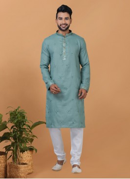 Poly Cotton Kurta Pyjama in Teal