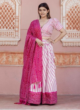 Poly Cotton Pink and White Trendy Lehenga Choli