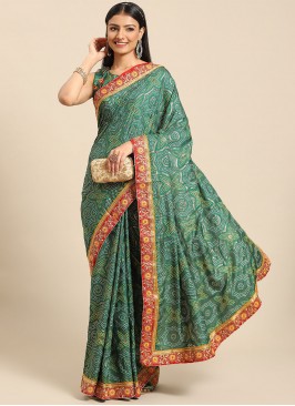 Poly Silk Green Printed Trendy Saree