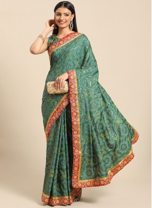 Poly Silk Green Printed Trendy Saree