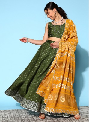 Poly Silk Green Readymade Lehenga Choli